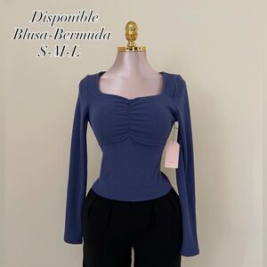 Women’s Square Neck Long Sleeve Top in Slate Blue